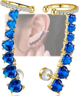 925 Sterling Silver Post Stud Earrings for Women Cartilage Ear Cuffs Hoop Climber 7 Multcolors Cubic Zirconia CZ Hypoallergenic Piercing Gifts For Her