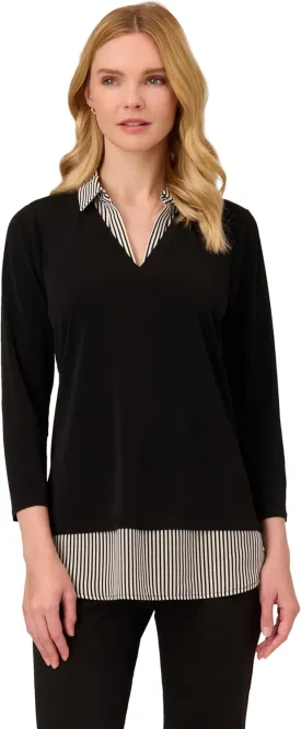 Adrianna Papell Women's Print 3/4 Sleeve Open V-Neck Knit Twofer