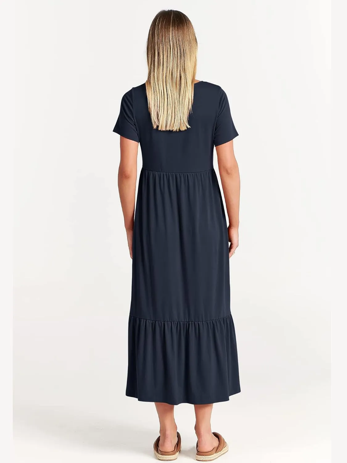 ANRABESS Women Summer Casual Short Sleeve Crewneck Aline Swing Flowy Tiered Shirt Maxi Beach Long Dress 2025 Trendy Outfits