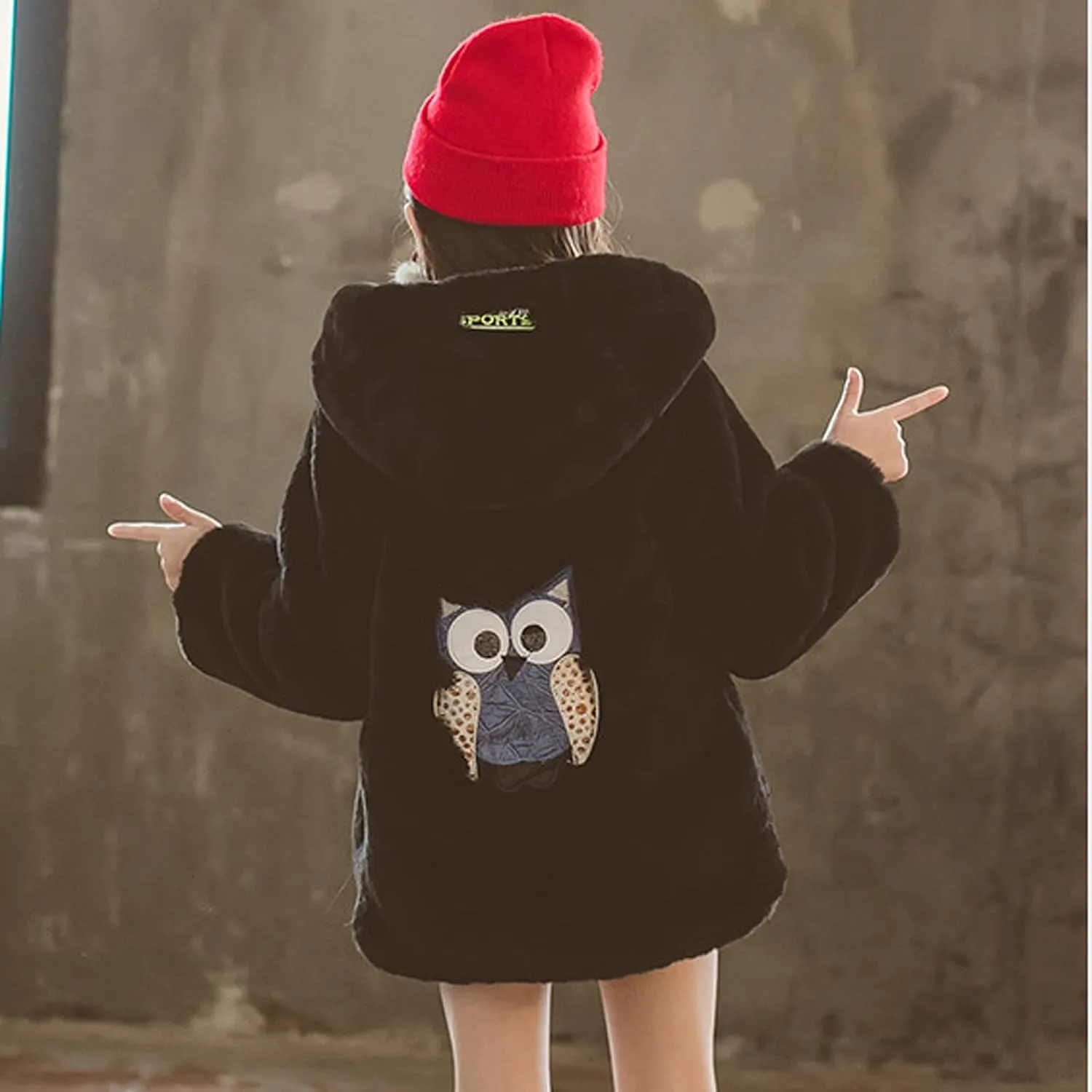 ASHER FASHION Little Big Girls Winter Outfit Hooded Fur Jacket Warm Cotton Fleece Thick Coat Outwear