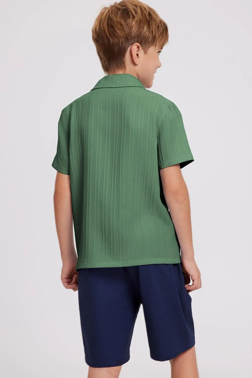 blibean Boys Button-Down Uniform Shirts Semi Formal Dress Tops with Chest Pockets