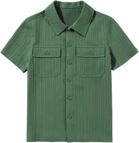 blibean Boys Button-Down Uniform Shirts Semi Formal Dress Tops with Chest Pockets