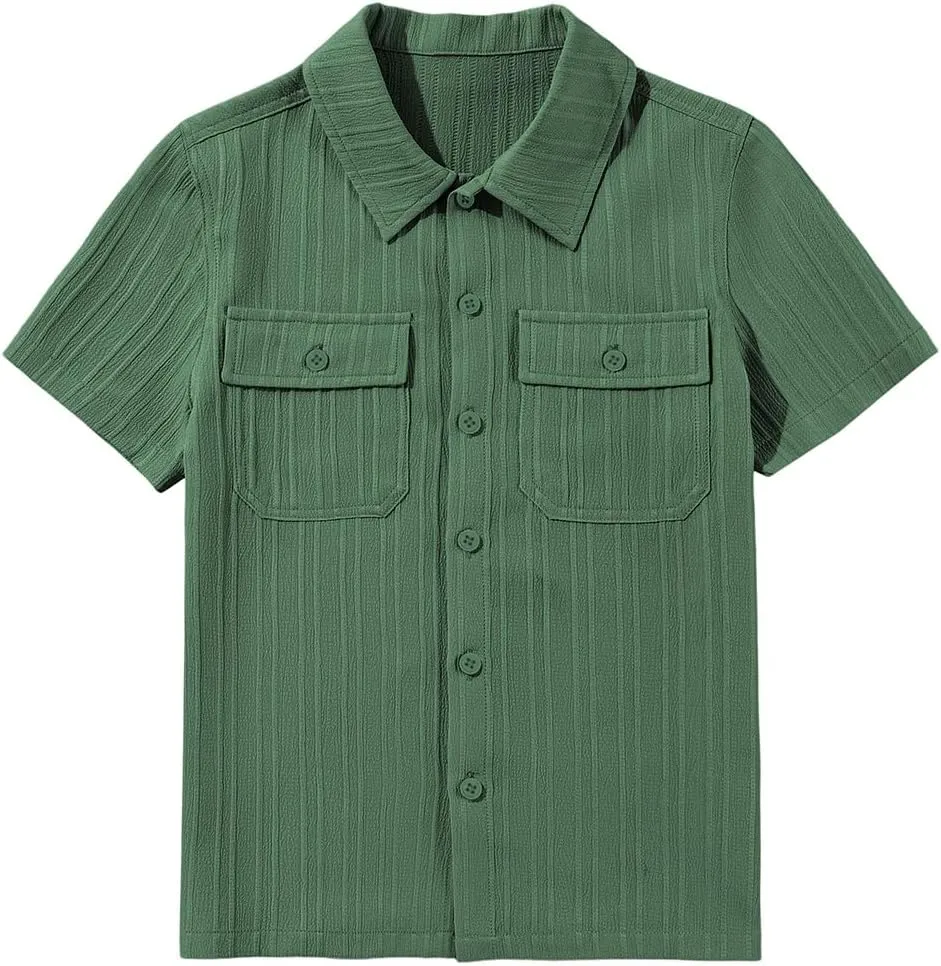 blibean Boys Button-Down Uniform Shirts Semi Formal Dress Tops with Chest Pockets