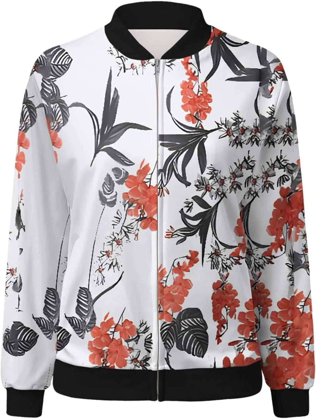 Bomber Jacket Women 2025 Casual Long Sleeve Zip Up Floral Outerwear Lightweight Trendy Fall Coats With Pockets