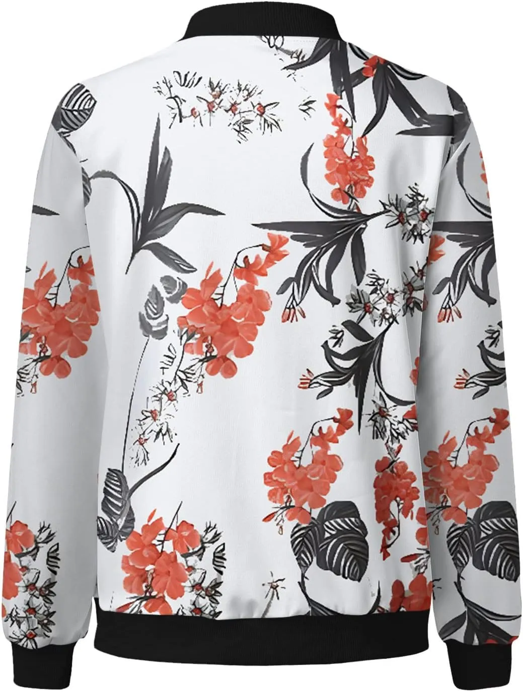 Bomber Jacket Women 2025 Casual Long Sleeve Zip Up Floral Outerwear Lightweight Trendy Fall Coats With Pockets