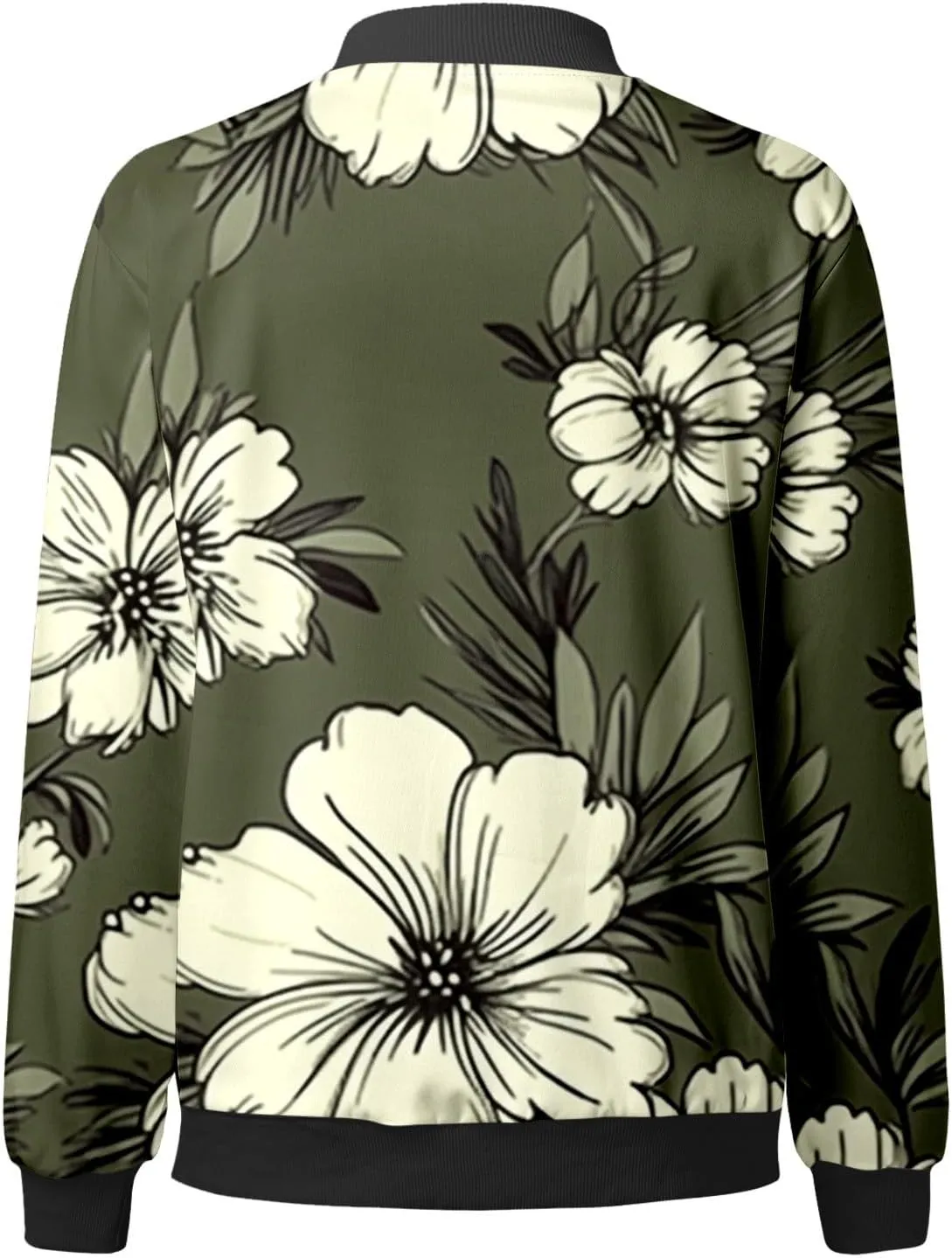 Bomber Jacket Women 2025 Casual Long Sleeve Zip Up Floral Outerwear Lightweight Trendy Fall Coats With Pockets