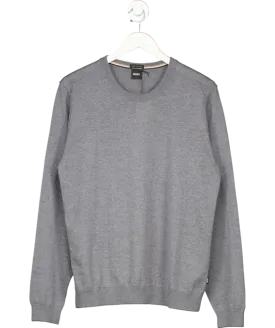 BOSS Grey Merino Wool Slim Fit Sweater UK L