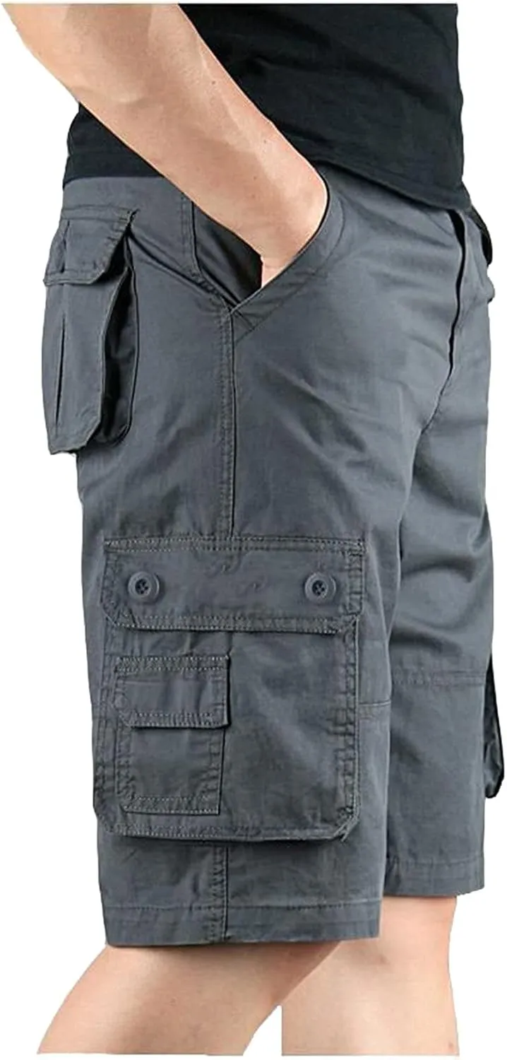 Cargo Shorts for Men Elastic Waist Flat Front Casual Pants Summer Training Tactical Workout SweatShorts with Pockets