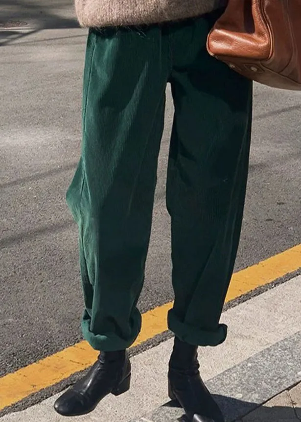 Casual Green Pockets Corduroy Straight Pants Fall ML2557