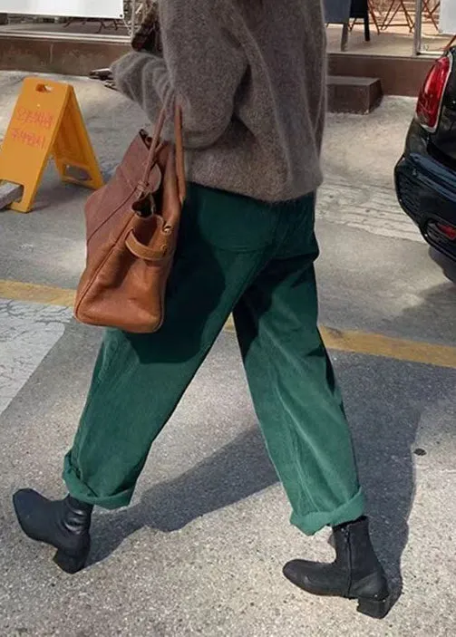 Casual Green Pockets Corduroy Straight Pants Fall ML2557