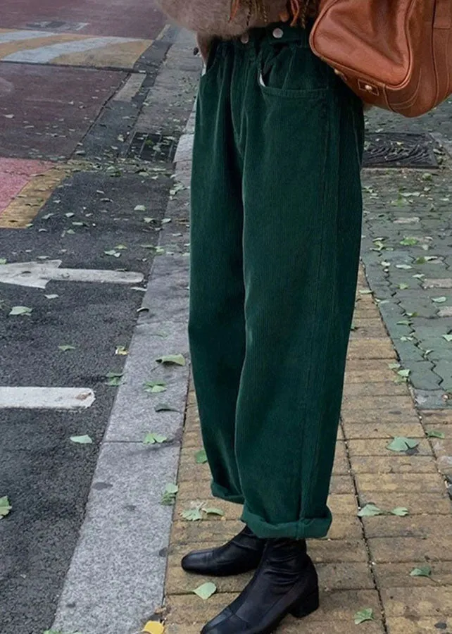Casual Green Pockets Corduroy Straight Pants Fall ML2557
