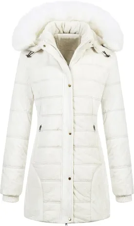 Chrisuno Women's Warm Winter Coat Velvet Puffer Jacket Quilted Faux Fur Hood
