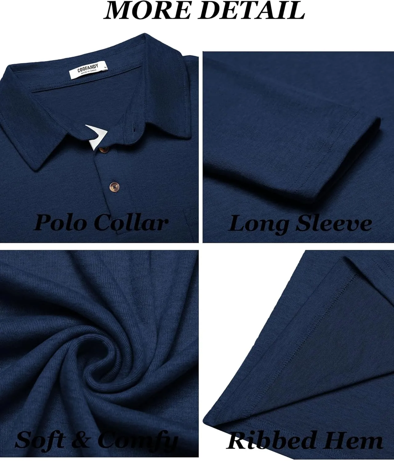 COOFANDY Men's Long Sleeve Polo Shirt Casual Dress Button Polo T Shirt with Pocket Basic Lightweight Collared Golf Shirt