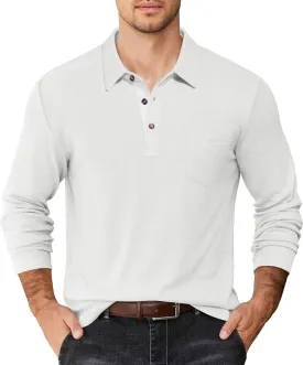 COOFANDY Men's Long Sleeve Polo Shirt Casual Dress Button Polo T Shirt with Pocket Basic Lightweight Collared Golf Shirt