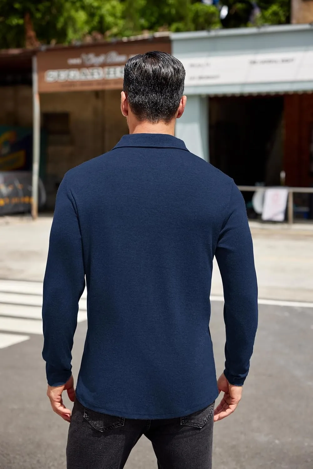 COOFANDY Men's Long Sleeve Polo Shirt Casual Dress Button Polo T Shirt with Pocket Basic Lightweight Collared Golf Shirt