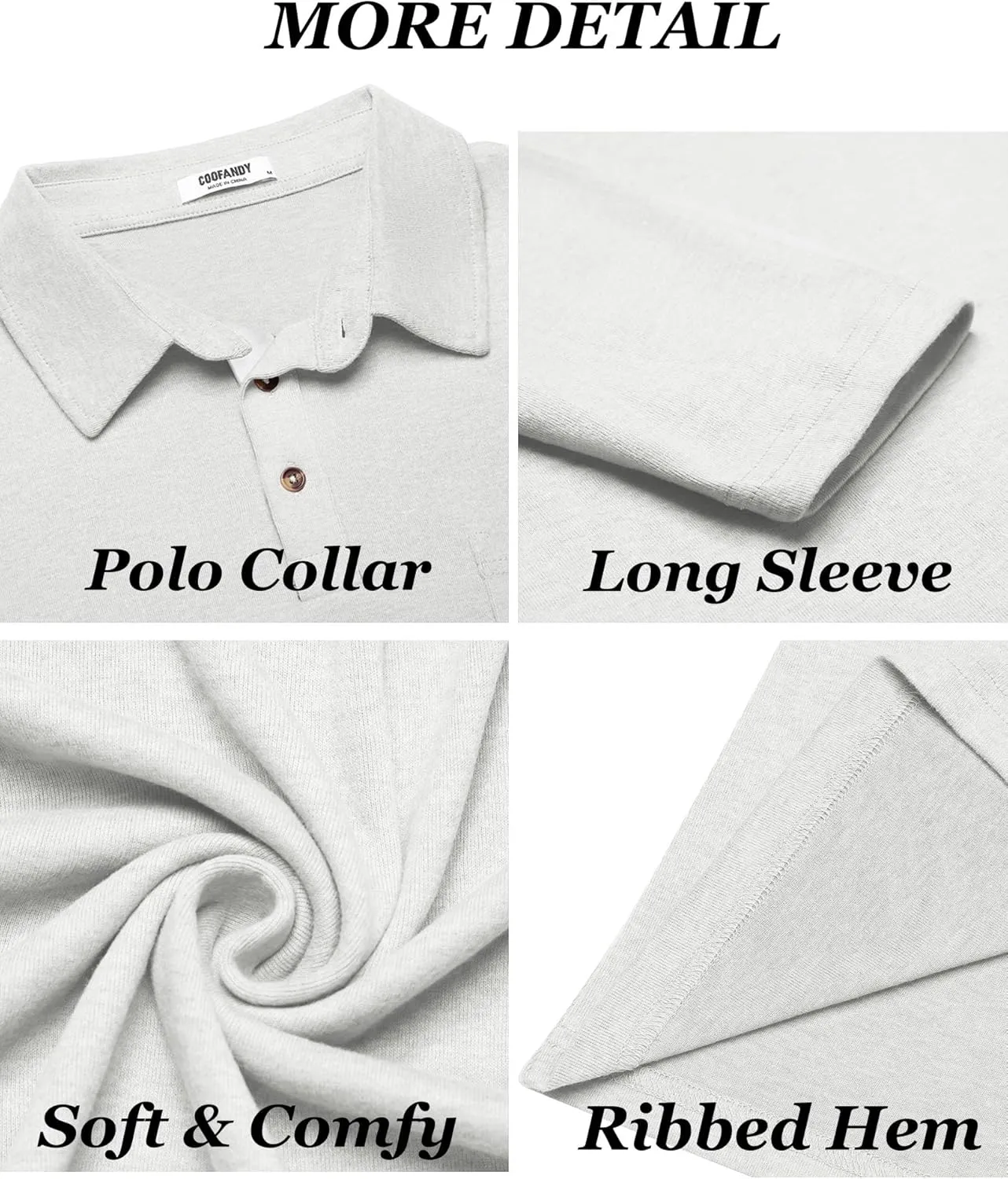 COOFANDY Men's Long Sleeve Polo Shirt Casual Dress Button Polo T Shirt with Pocket Basic Lightweight Collared Golf Shirt