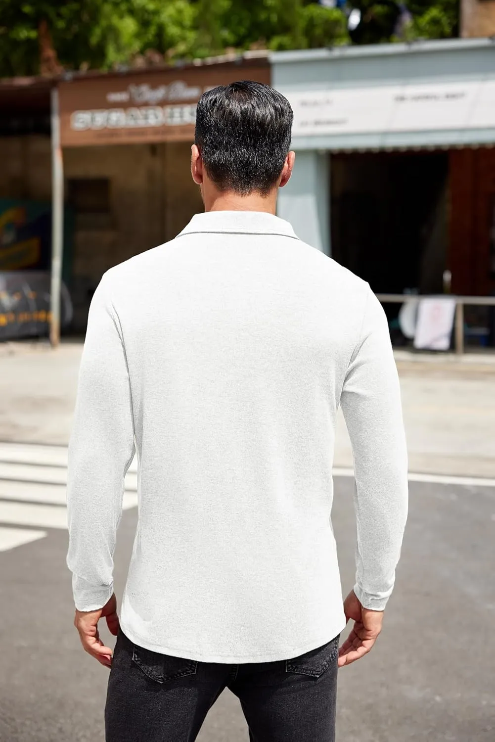 COOFANDY Men's Long Sleeve Polo Shirt Casual Dress Button Polo T Shirt with Pocket Basic Lightweight Collared Golf Shirt