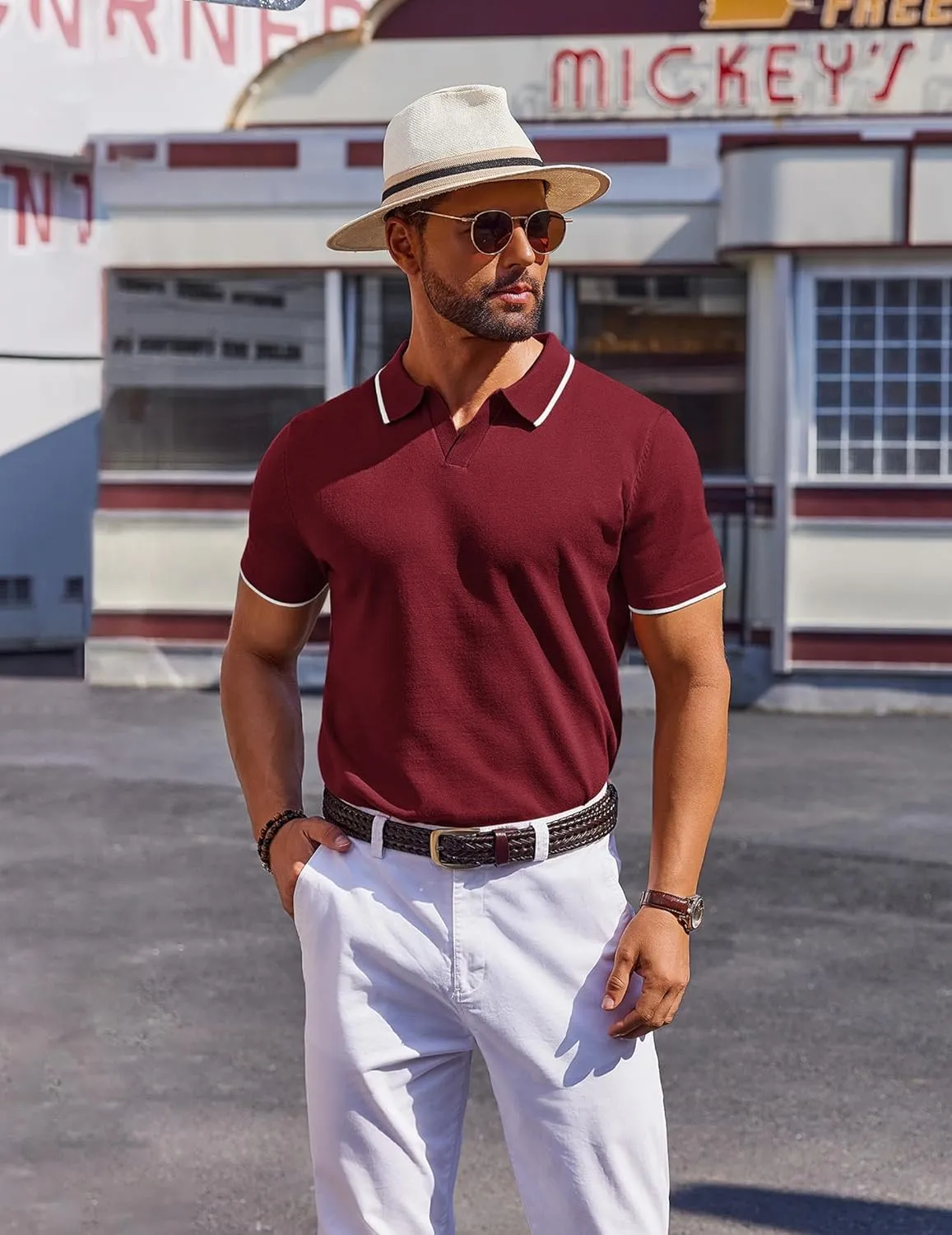 COOFANDY Mens Polo Shirts Short Sleeve Casual Knit Polo Shirt Vintage Golf T Shirts Old Money Tops