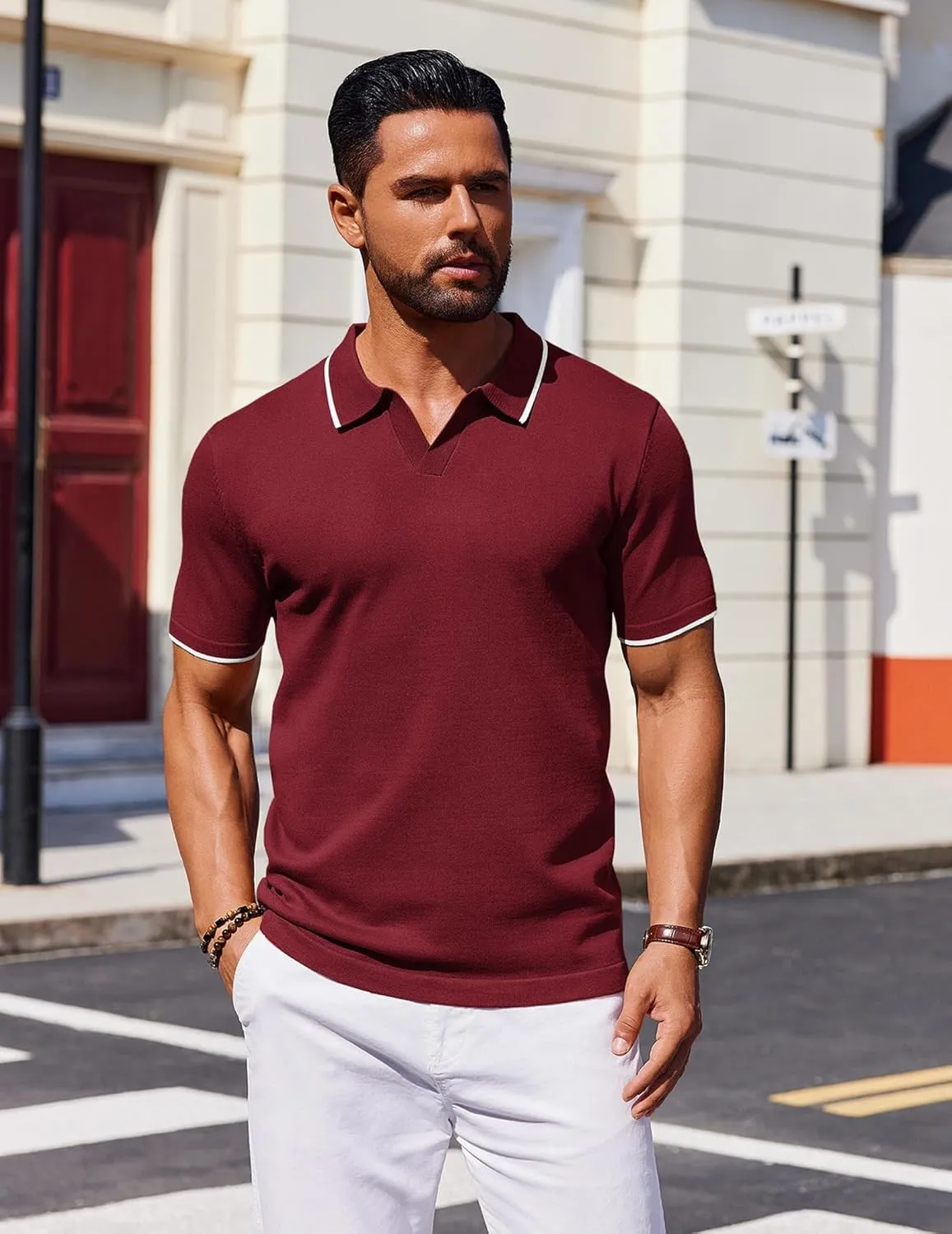 COOFANDY Mens Polo Shirts Short Sleeve Casual Knit Polo Shirt Vintage Golf T Shirts Old Money Tops