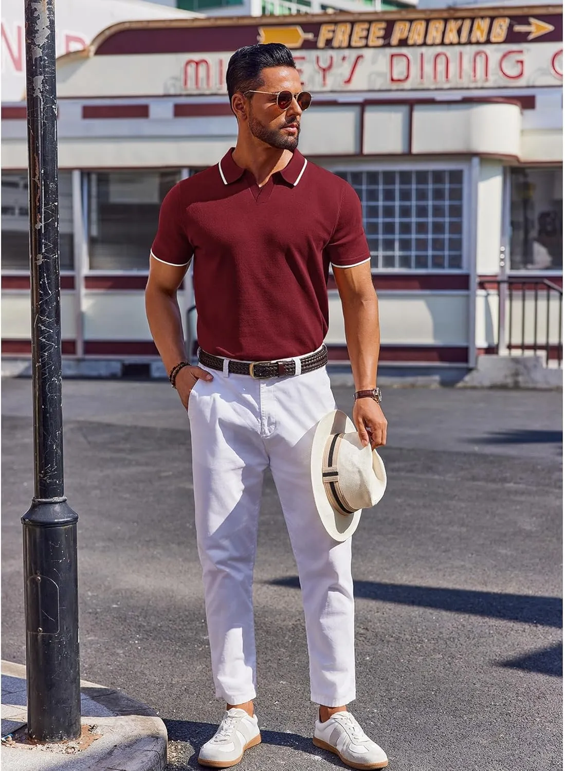 COOFANDY Mens Polo Shirts Short Sleeve Casual Knit Polo Shirt Vintage Golf T Shirts Old Money Tops