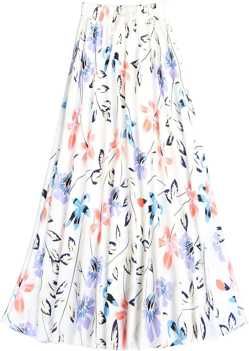Coolwife Womens High Waist Skirts Midi Swing Pockets Elastic Waist A Line Boho Floral Print Skirt