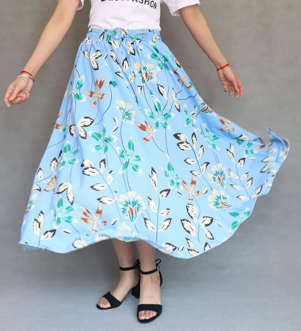 Coolwife Womens High Waist Skirts Midi Swing Pockets Elastic Waist A Line Boho Floral Print Skirt