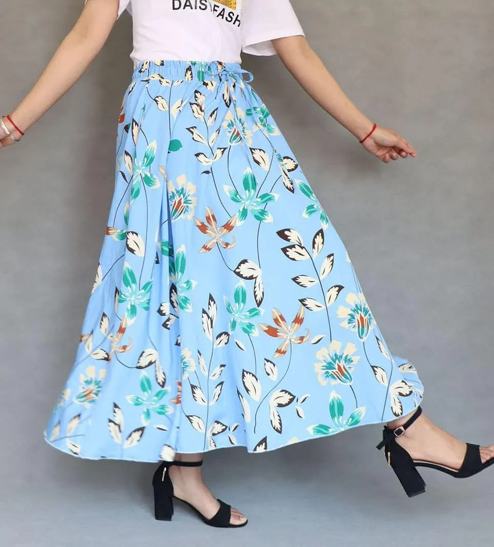 Coolwife Womens High Waist Skirts Midi Swing Pockets Elastic Waist A Line Boho Floral Print Skirt