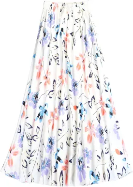 Coolwife Womens High Waist Skirts Midi Swing Pockets Elastic Waist A Line Boho Floral Print Skirt