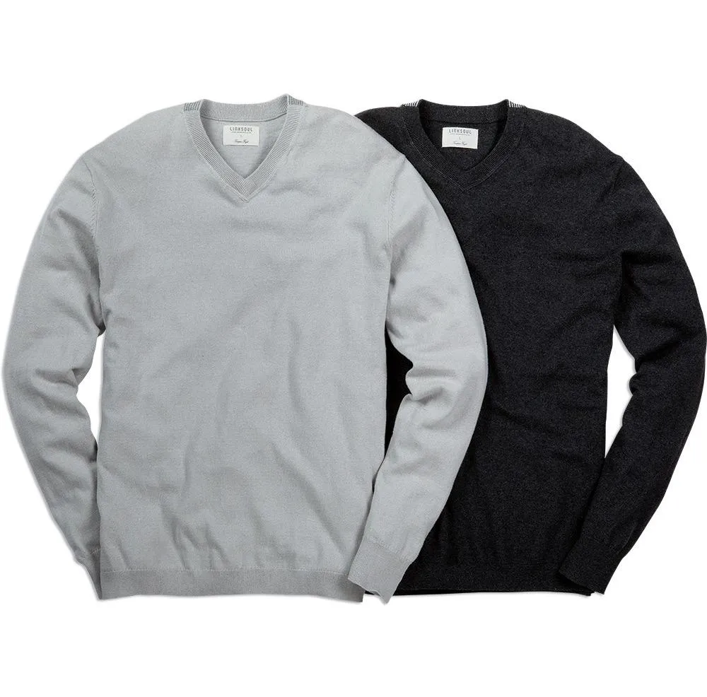 COTTON CASHMERE V-NECK GOLF SWEATER