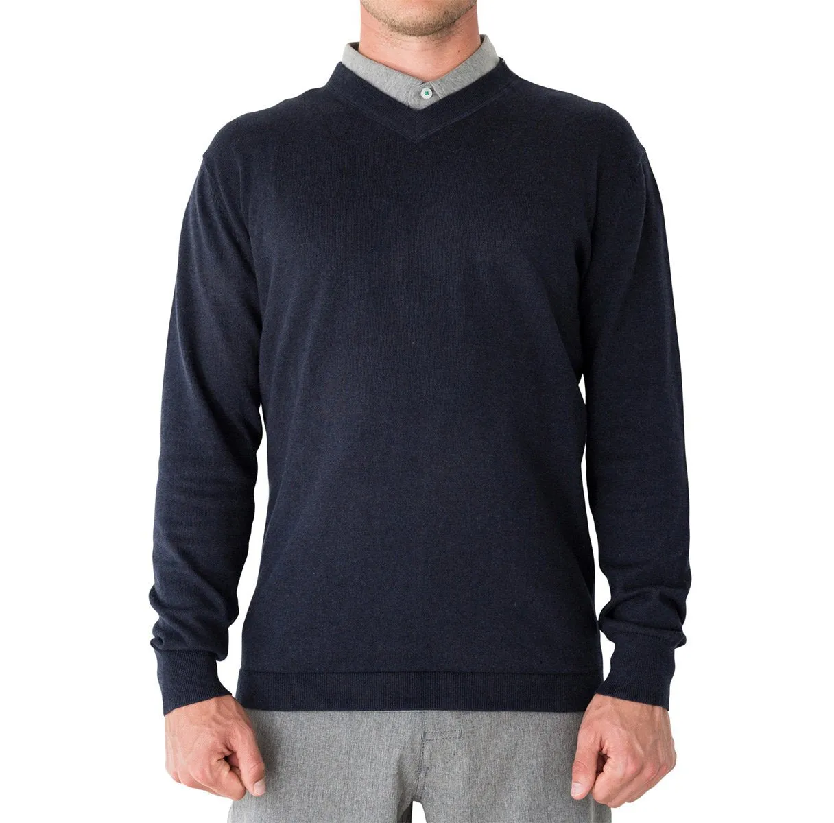 COTTON CASHMERE V-NECK GOLF SWEATER