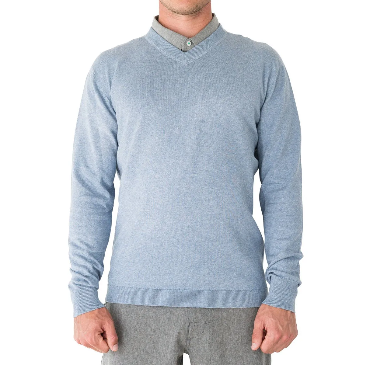 COTTON CASHMERE V-NECK GOLF SWEATER
