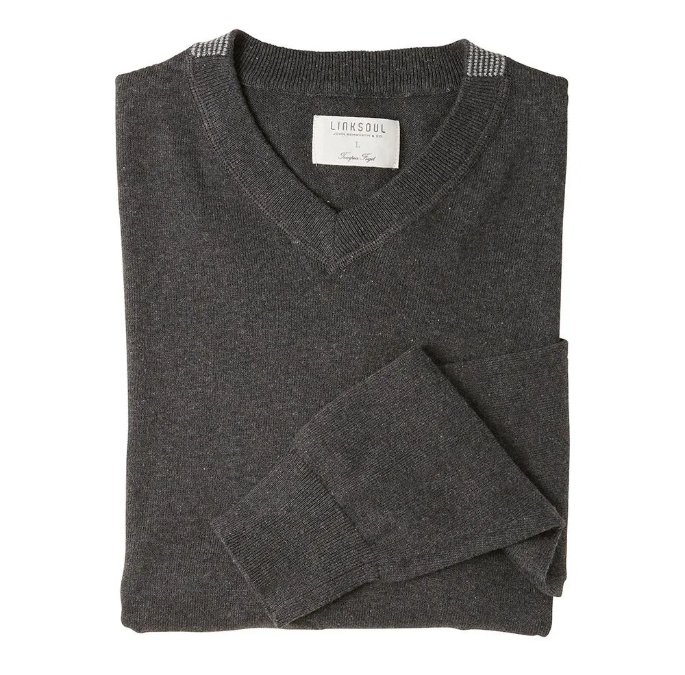 COTTON CASHMERE V-NECK GOLF SWEATER
