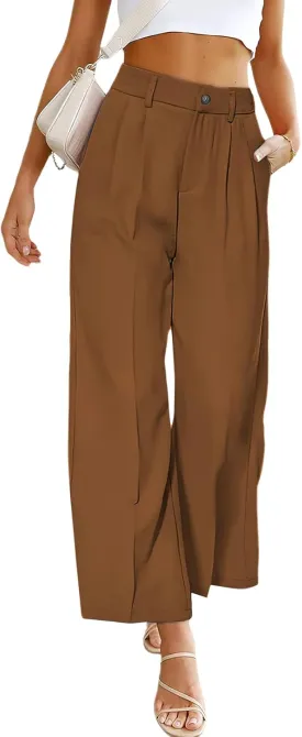ebossy Women's High Waist Straight Wide Leg Pants Long Formal Trouser with Pockets