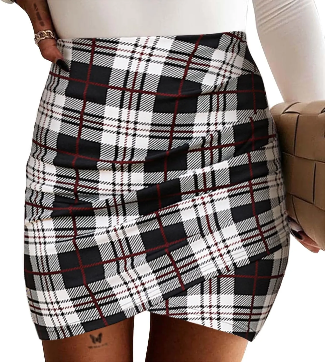 EXLURA Women's Bodycon Ruched Tulip Mini Skirt Elastic High Waist Asymmetrical Short Skirts