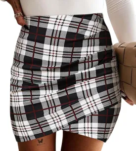 EXLURA Women's Bodycon Ruched Tulip Mini Skirt Elastic High Waist Asymmetrical Short Skirts