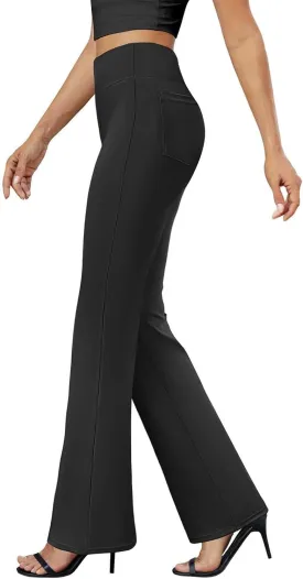 Flare Leggings for Women Casual Elastic High Waisted Wide Leg Pants Athletic Slim Fit Solid Color Bootcut Yoga Pants