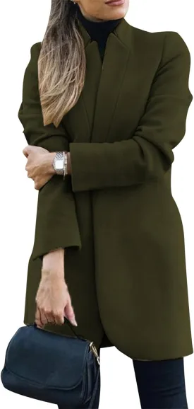 GRASWE Warm Lapel Wool Coat For Women Trench Jacket Long Sleeve Overcoat Outwear Pea Coat