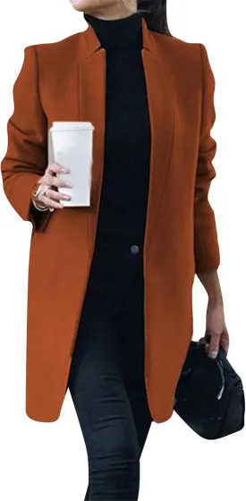 GRASWE Warm Lapel Wool Coat For Women Trench Jacket Long Sleeve Overcoat Outwear Pea Coat