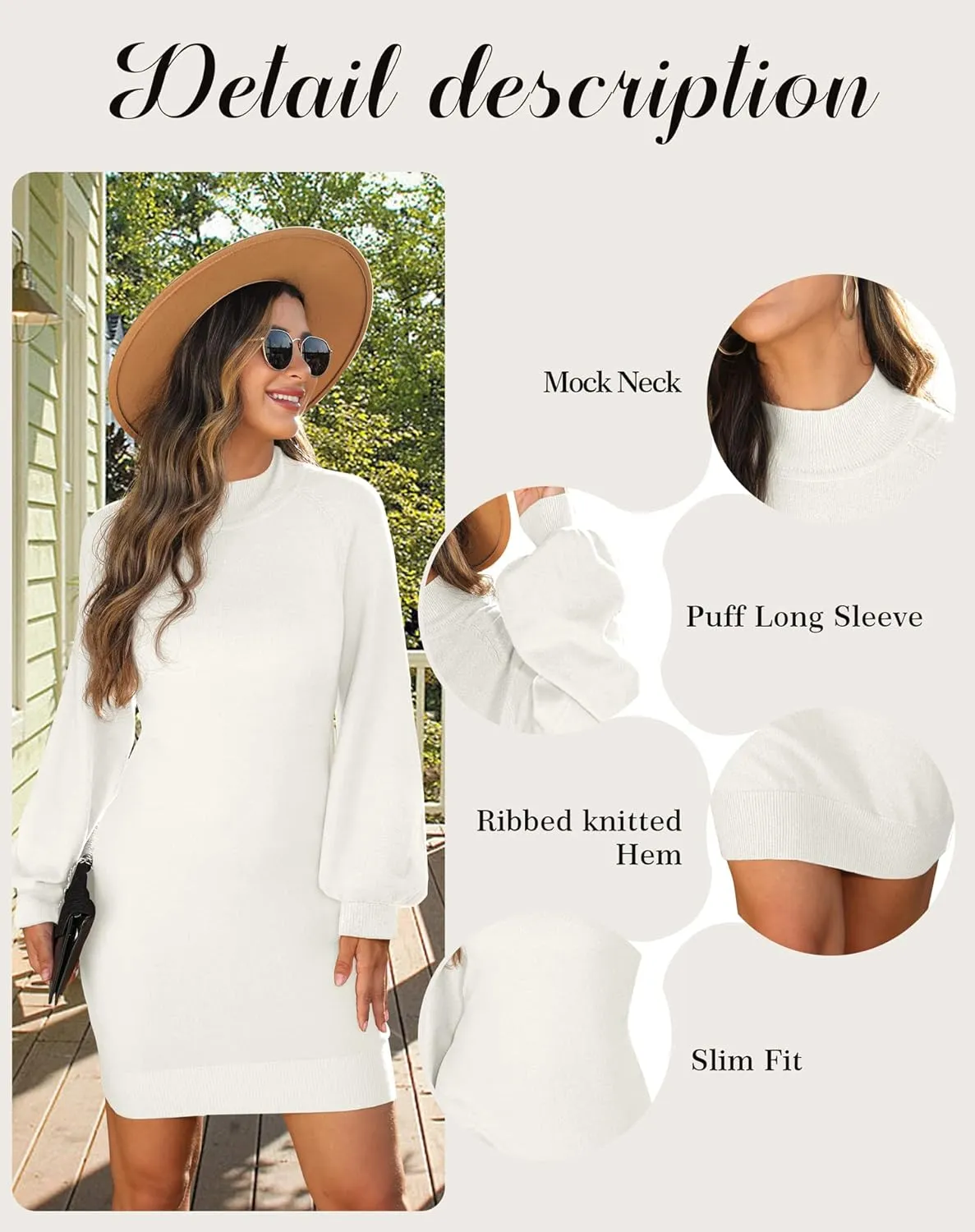 GRECERELLE Women's Mock Neck Ribbed Long Sleeve Bodycon Pullover Cute Mini Sweater Dress