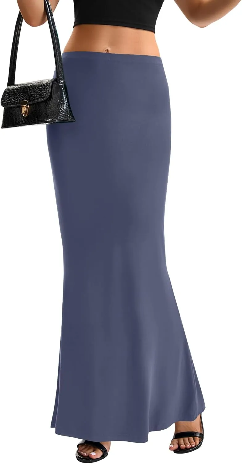 KIFOVEN Women's High Waist Elastic Flare Sexy Bodycon Basic Slim Maxi Skirt