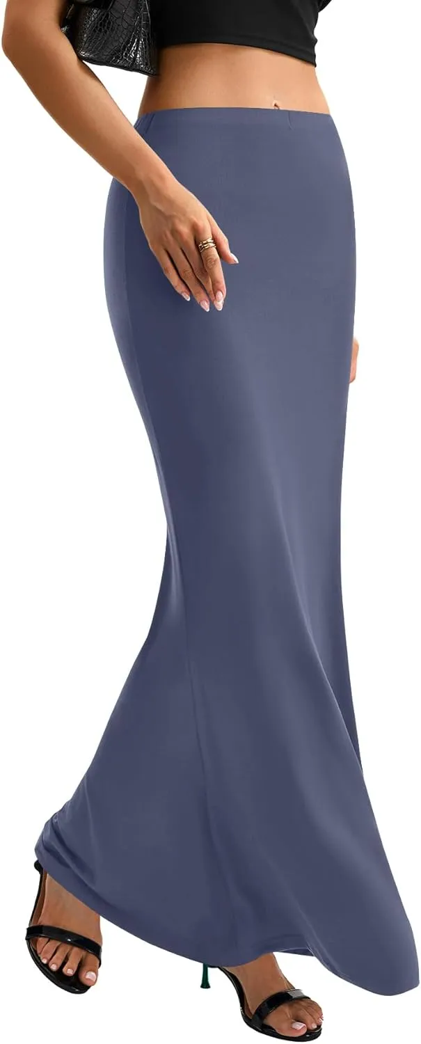 KIFOVEN Women's High Waist Elastic Flare Sexy Bodycon Basic Slim Maxi Skirt