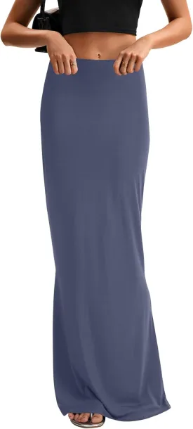 KIFOVEN Women's High Waist Elastic Flare Sexy Bodycon Basic Slim Maxi Skirt