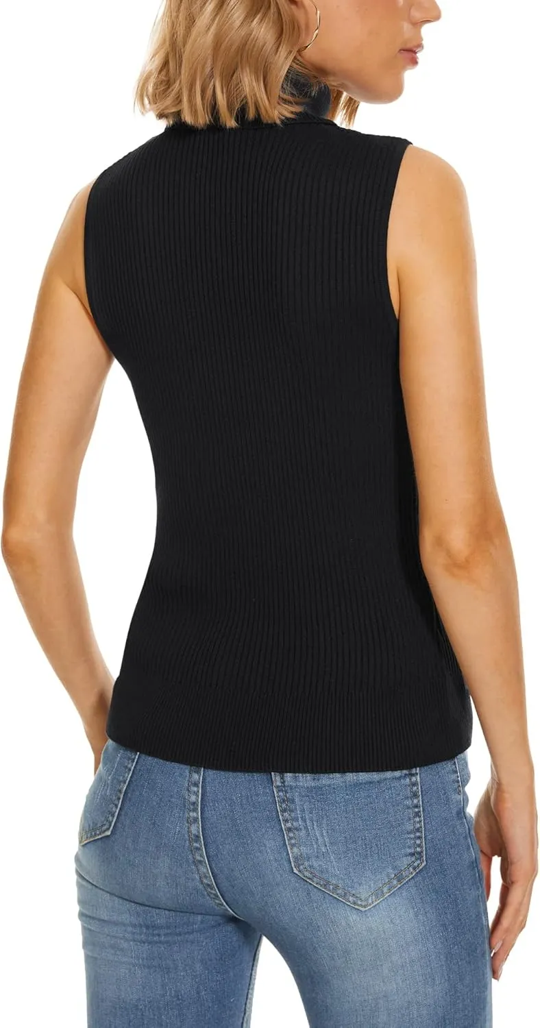 Knit Sleeveless Turtlenecks for Women Sleeveless Sweater Tops High Stretchy Fitted Basic Sweater Vest