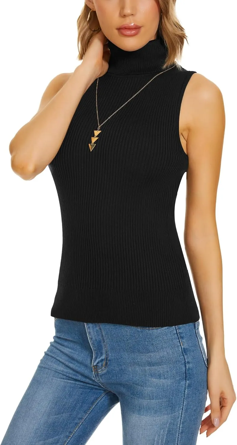 Knit Sleeveless Turtlenecks for Women Sleeveless Sweater Tops High Stretchy Fitted Basic Sweater Vest