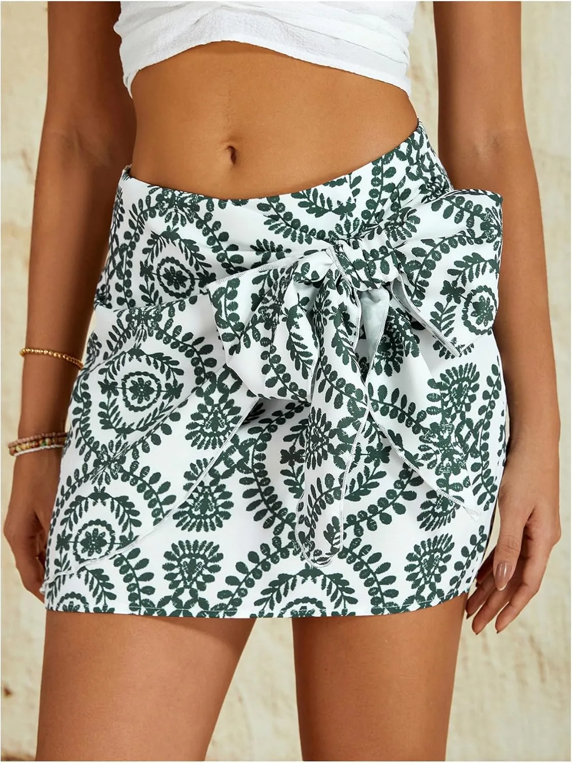 Milumia Women's Summer Boho Wrap Mini Skirt Allover Print High Waisted Knot Side Short Vacation Beach Skirt