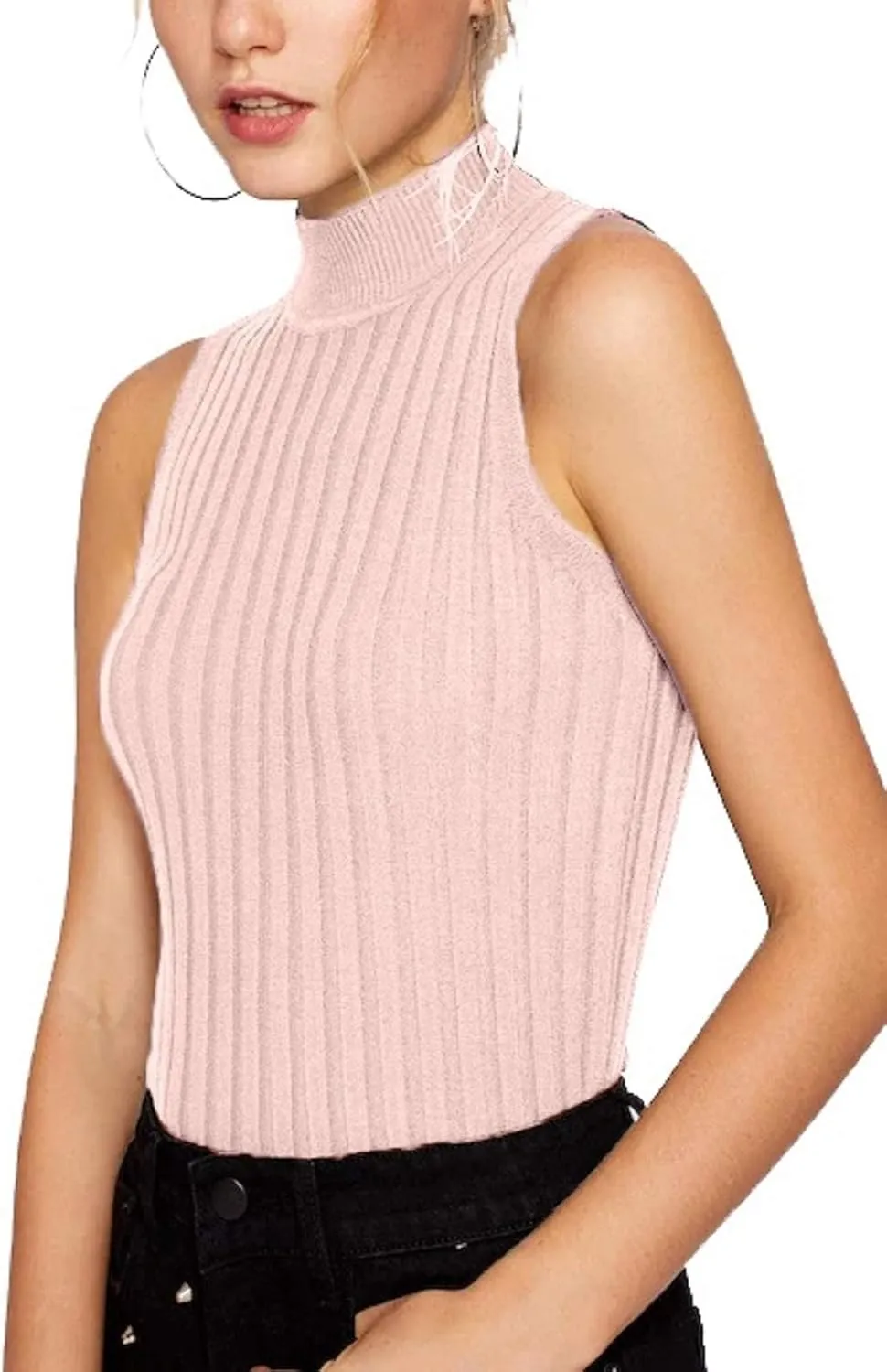 Nicetage 2025 Ribbed Sweater Tank Tops for Women Knit Mock Neck Top Sleeveless Shirts Summer Casual Basic Vest Tanks