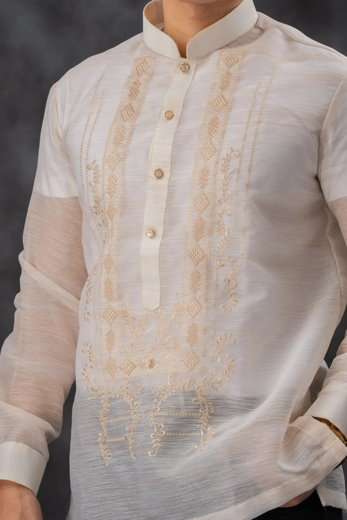 QUEZON Classic Men's Barong in Brown with Chinese Collar - Jusilyn Fabric