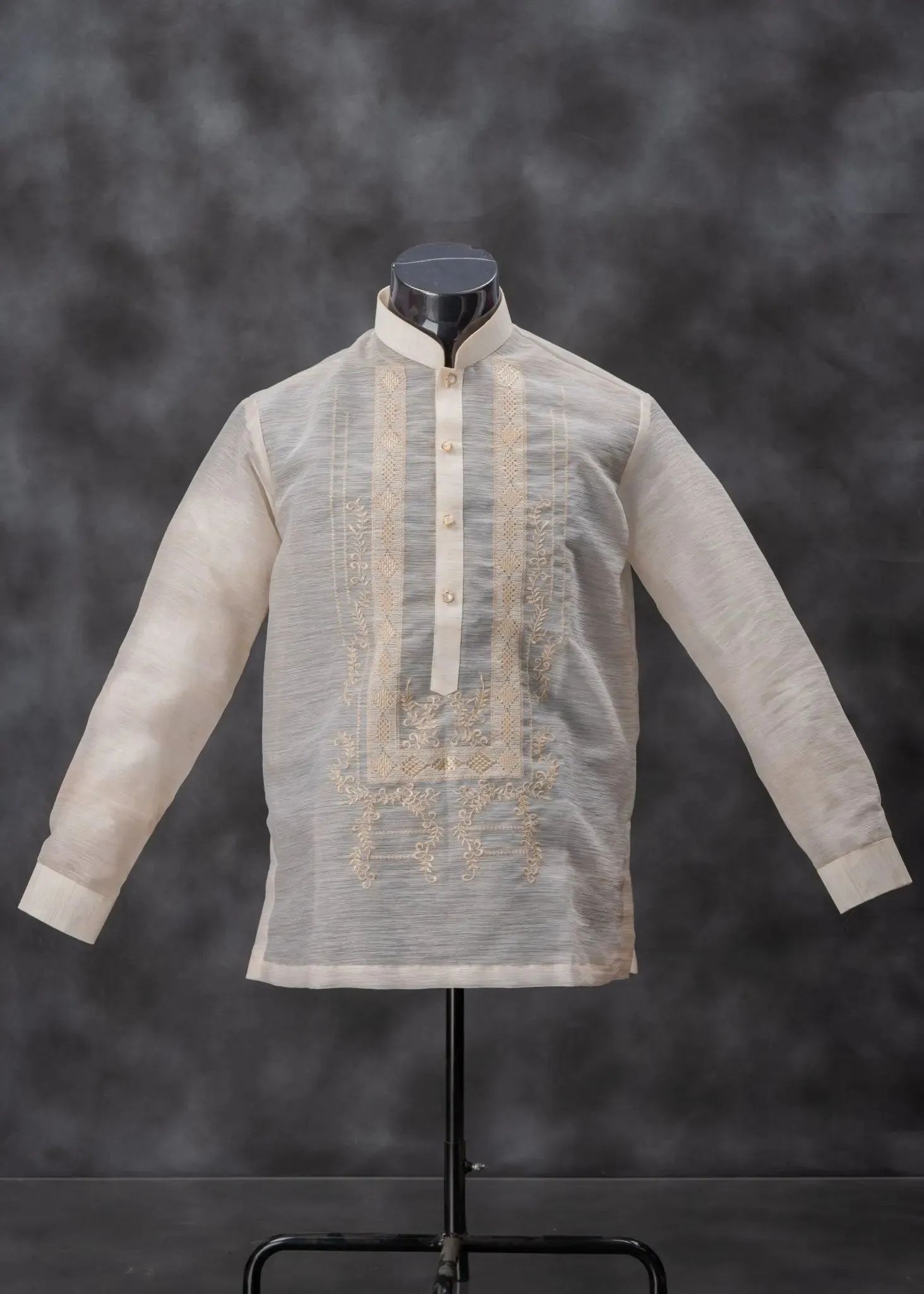 QUEZON Classic Men's Barong in Brown with Chinese Collar - Jusilyn Fabric