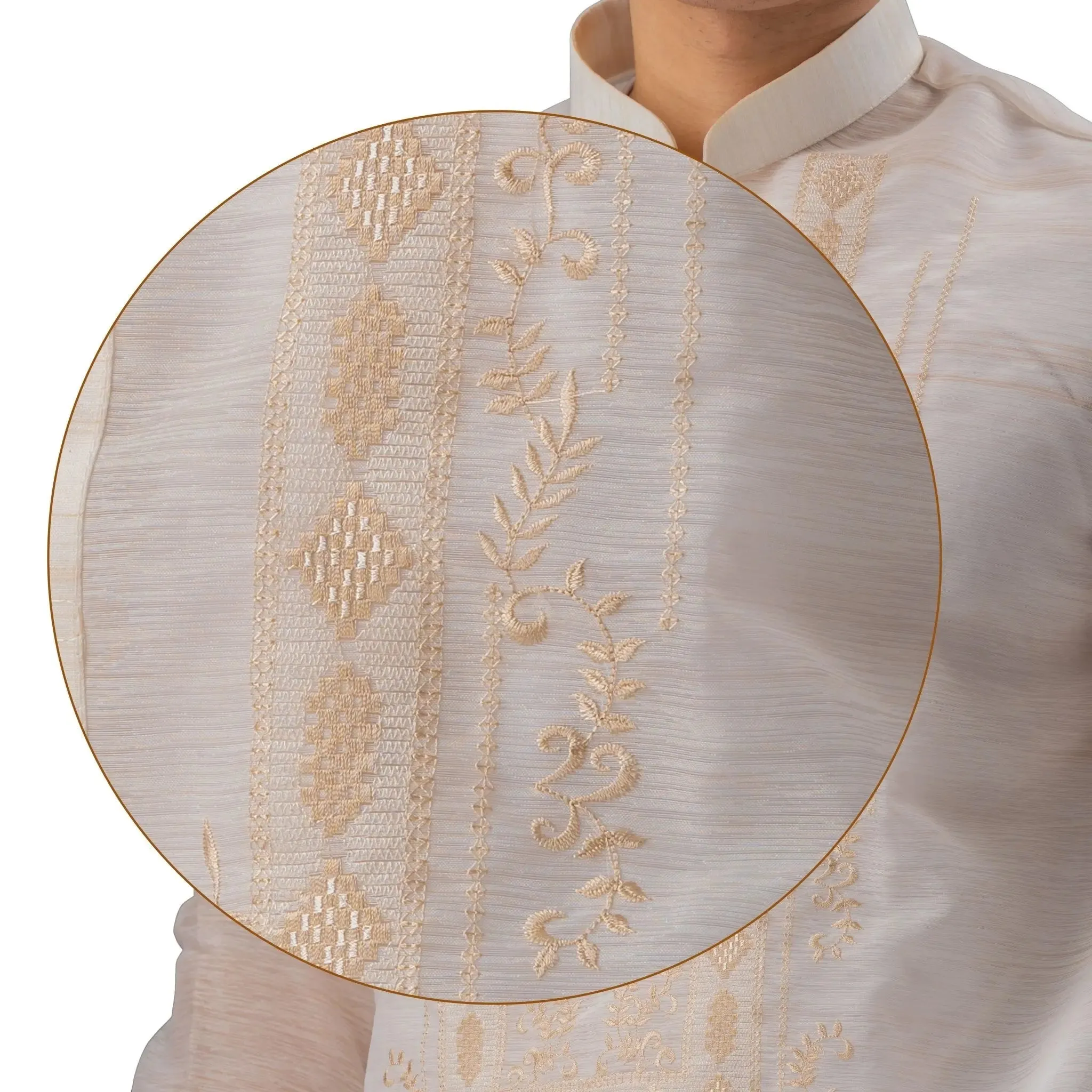 QUEZON Classic Men's Barong in Brown with Chinese Collar - Jusilyn Fabric