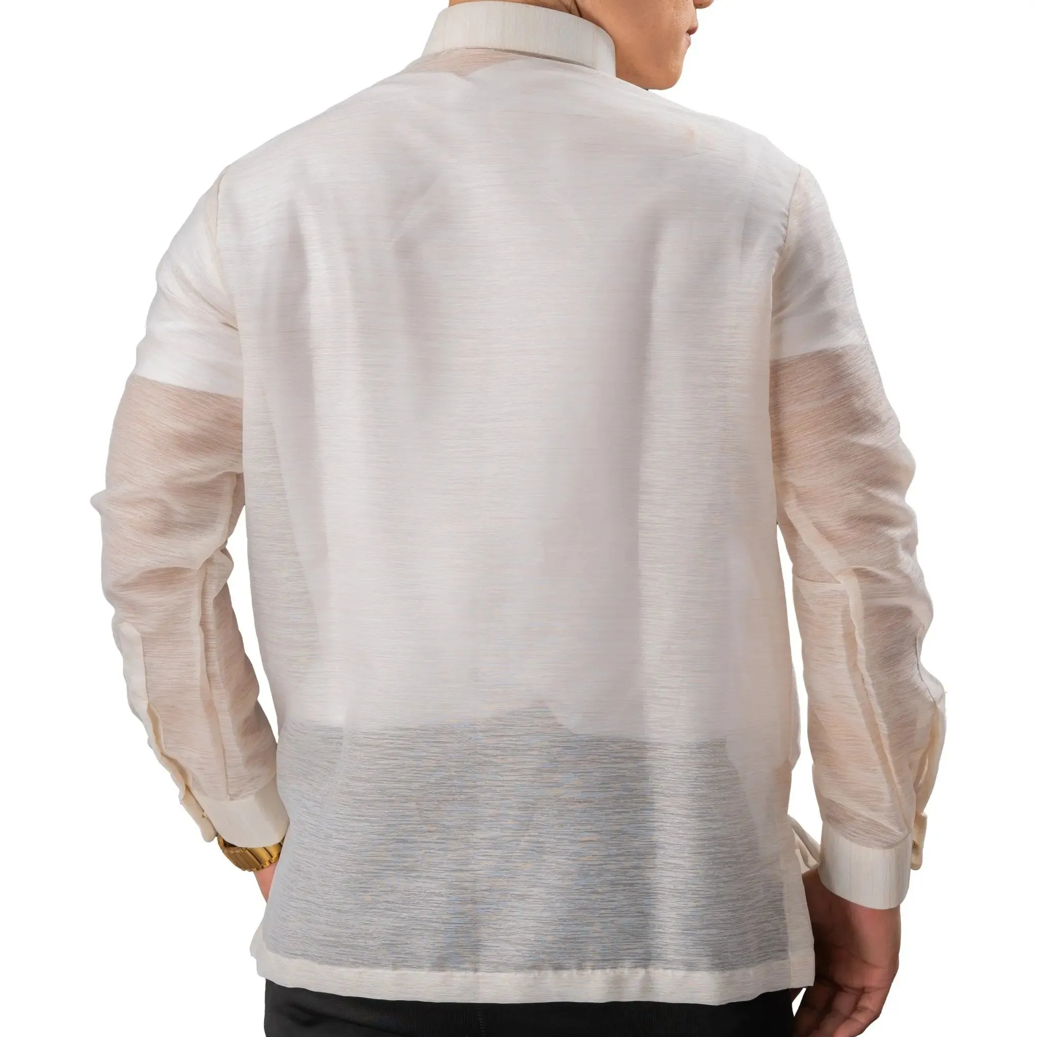 QUEZON Classic Men's Barong in Brown with Chinese Collar - Jusilyn Fabric